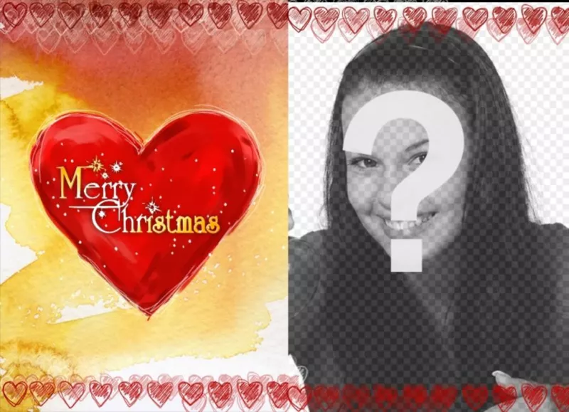 Cadre photo Carte de Noël avec un cœur sur lequel est écrit Merry..