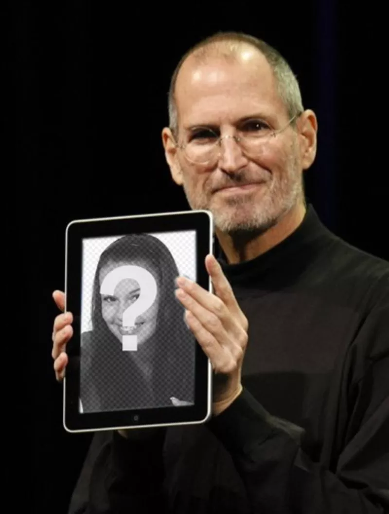 Photomontage avec des personnages populaires. dans ce montage, Steve Jobs, CEO d'Apple, affiche vos photos dans un..