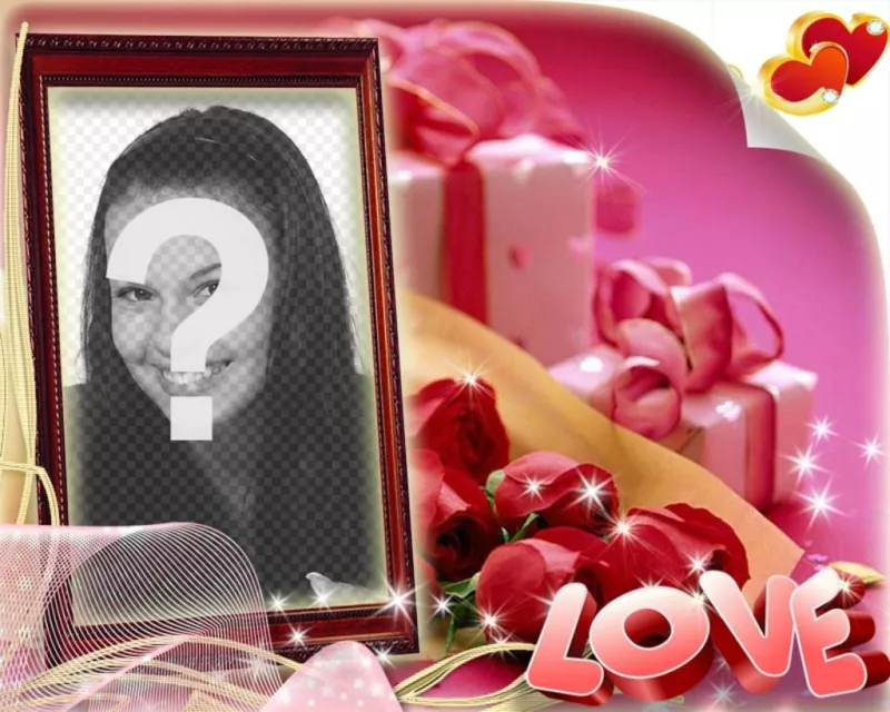 Carte postale en forme de boîte de la Saint-Valentin avec un fond rose avec LOVEdu..