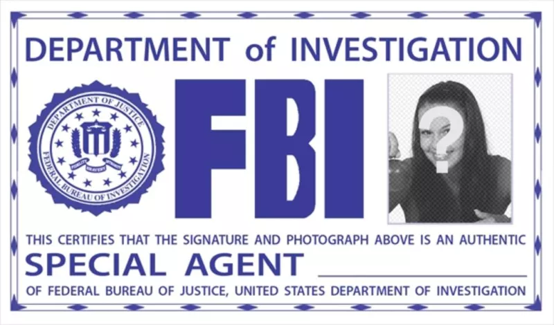 Photomontage du badge d'identification du FBI.   ..