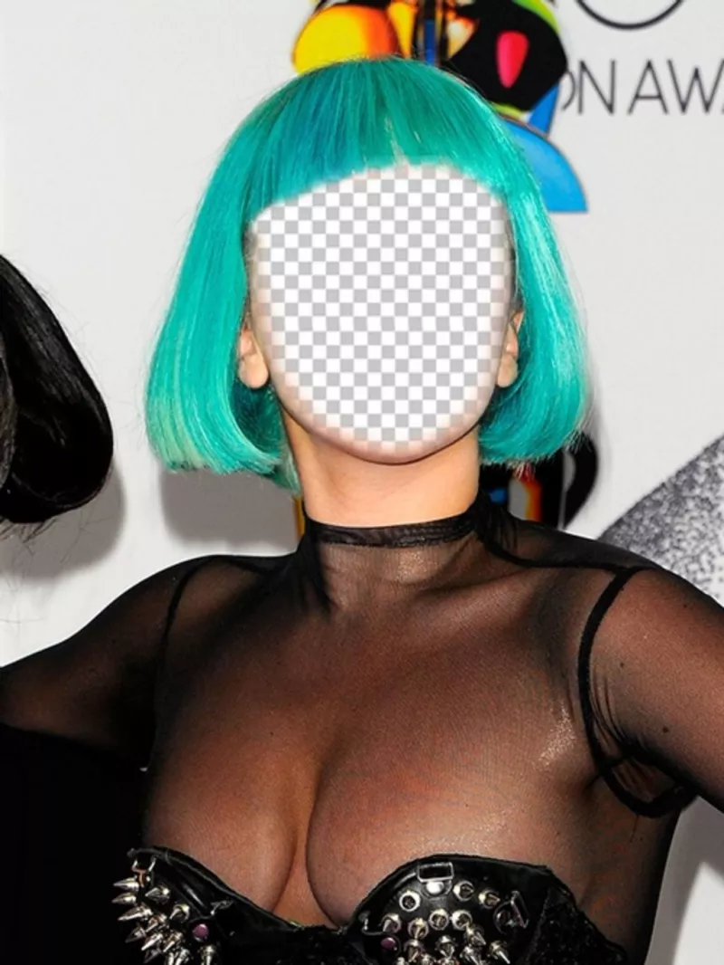 Photomontage de Lady Gaga avec une coiffure verte où vous pouvez mettre votre visage ..