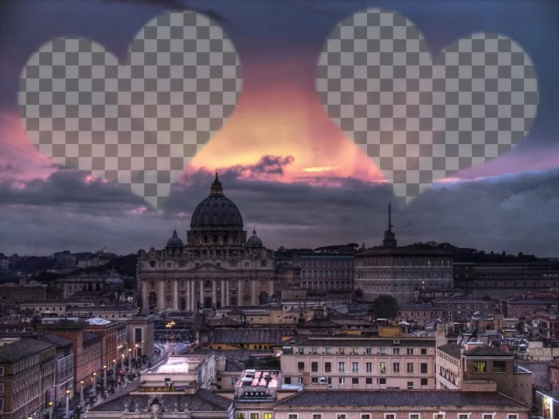 Collage damour avec une photographie de Rome et deux coeurs dans lequel placer votre photo de vous et de votre..