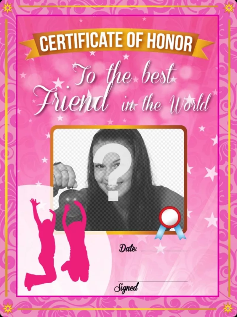 Certificat rose avec des étoiles et des étincelles à donner à votre meilleur ami et de mettre une image sur elle et le texte en..