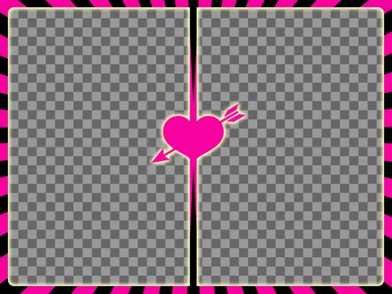 Fuchsia et cadre noir pour deux photos avec un coeur avec flèche au centre pour créer des collages photo avec vos photos..