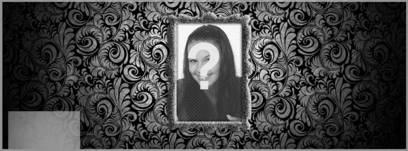 Personnalisable Accueil Facebook pour décorer votre profil personnel avec élégant photomontage dans lequel vous allez mettre votre photo sur un cadre gris sur un mur avec du papier peint..