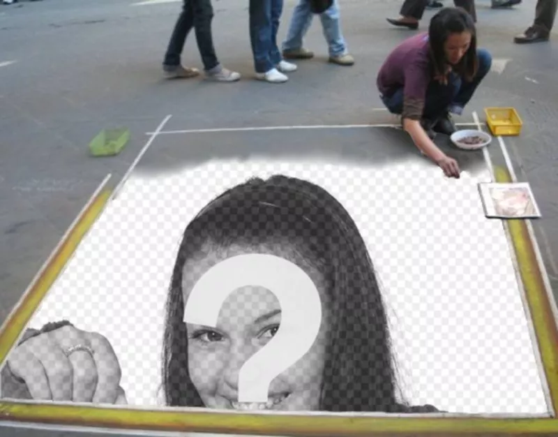 Photomontage pour insérer votre image dans le plancher peint par un artiste de rue. ..