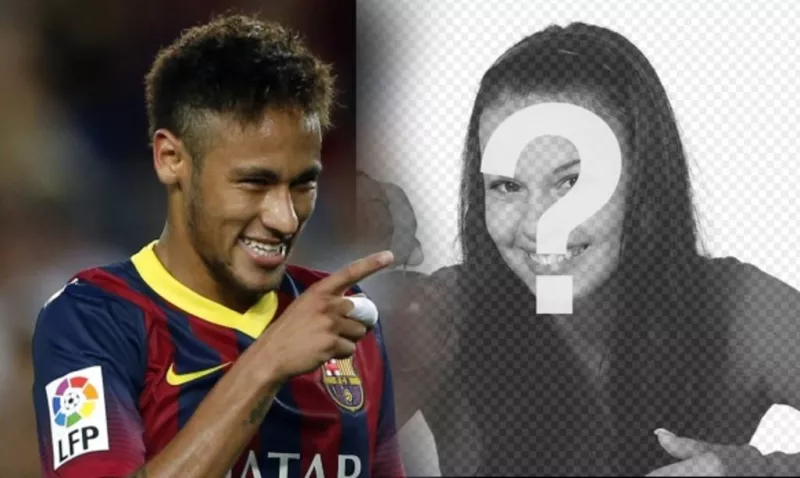 Neymar Jr. photomontage avec le joueur de football de pointage et souriant à la photo que vous téléchargez. ..