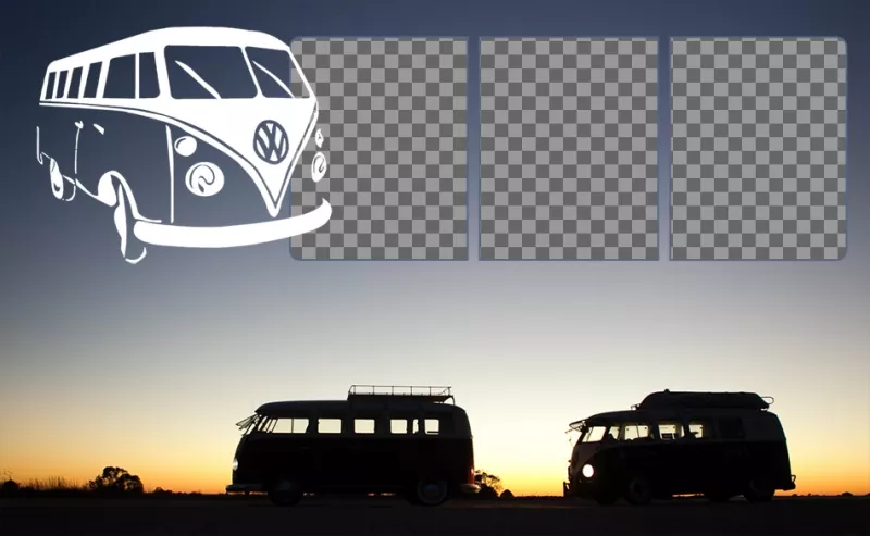fourgonnettes Collage voyage avec trois cadres photo avec mode camionnette blanche. ..