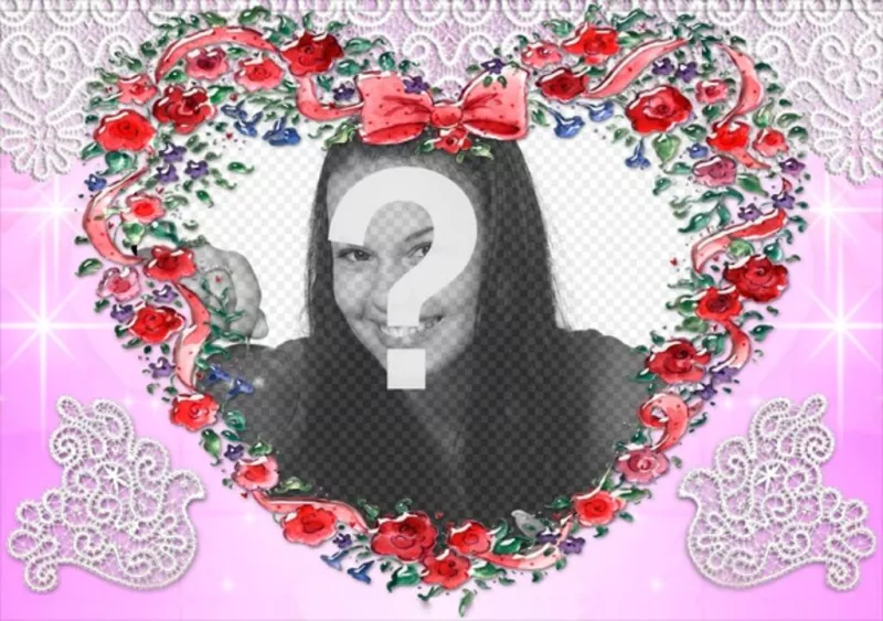 Cadre photo faite avec des roses, fond en forme de coeur et de..
