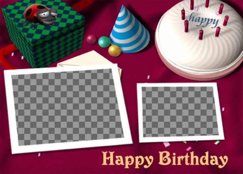 paire de carte d'anniversaire a mis deux de vos photos. Avec un gâteau et des..