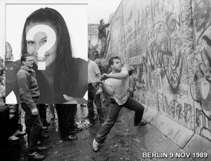 Photomontage de la chute du mur de Berlin en 1989 pour mettre votre photo à côté de limage. ..