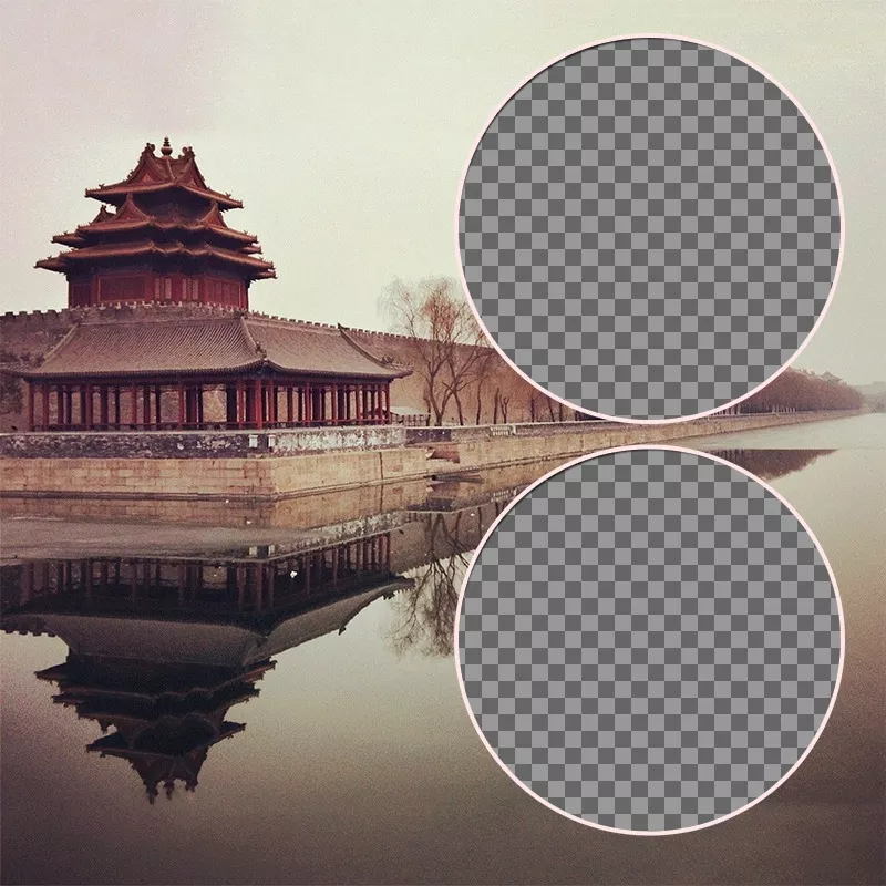 Collage pour deux photos avec un paysage de la Cité Interdite en Chine ..