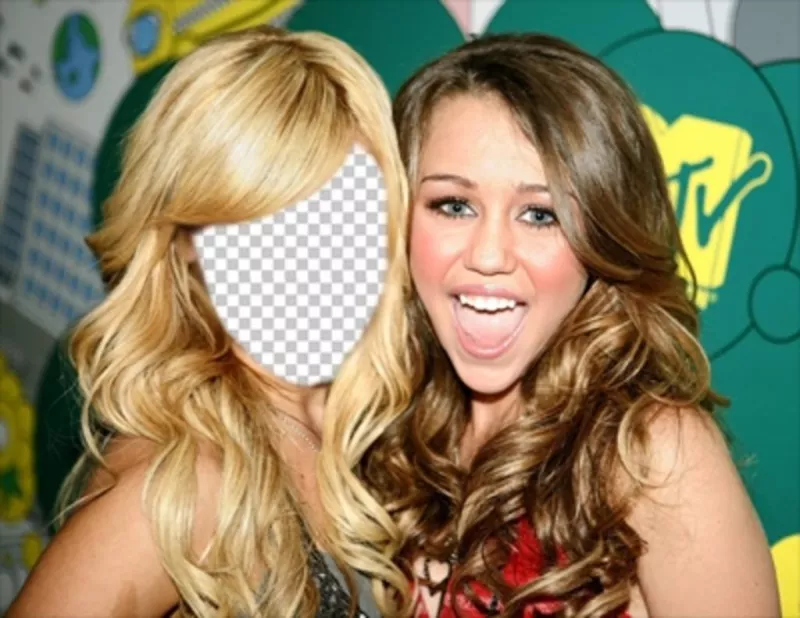 Photomontage où vous pouvez mettre votre visage sur Ashley Tisdale avec Miley Cyrus ..