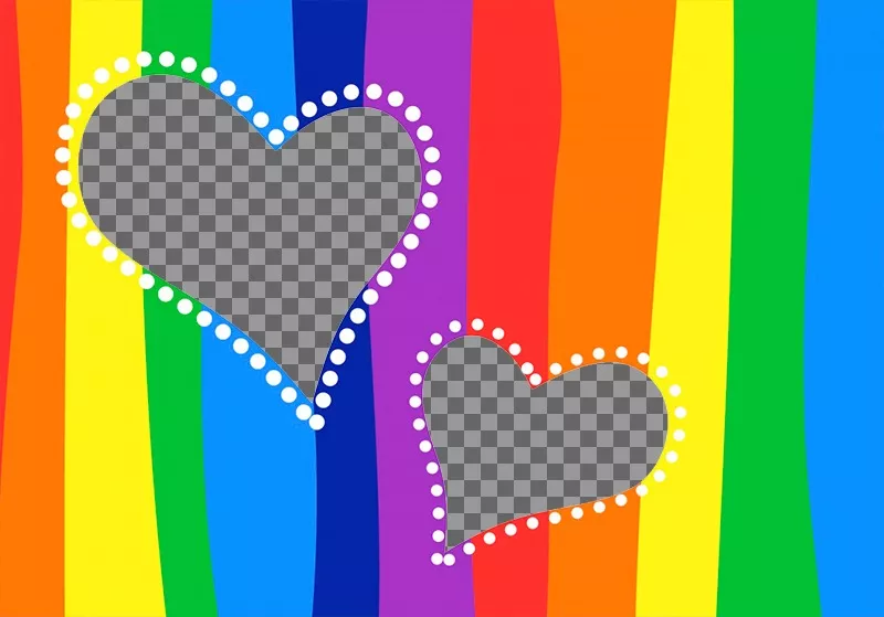 Collage de deux coeurs avec des couleurs arc-en-fond. ..