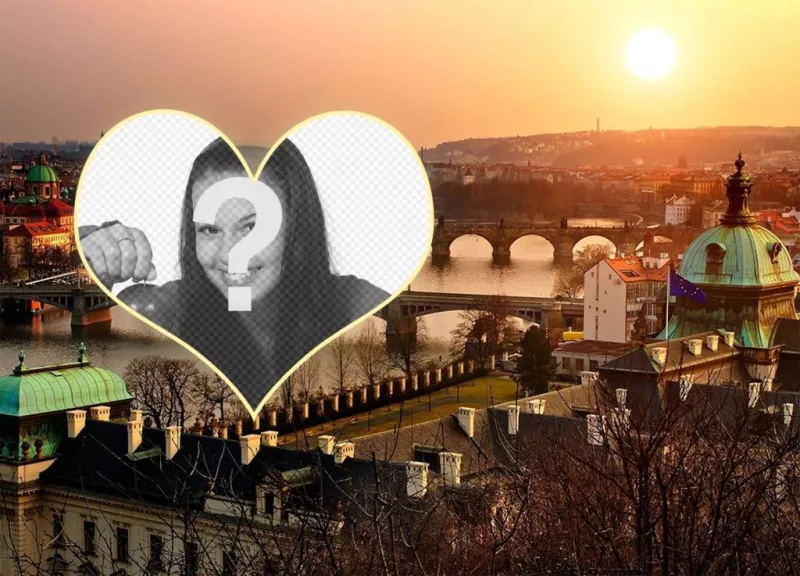 Carte postale avec une image de Prague de mettre votre coeur en forme de photo ..