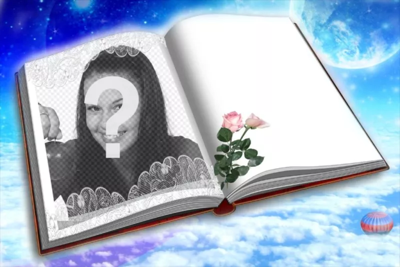 Photomontage de mettre votre photo dans un livre avec deux roses. ..