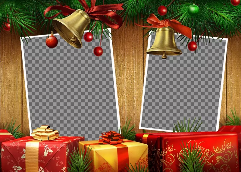 Ajouter deux photos pour ce collage de Noël avec Noël en ligne leffet de photo de dons par des dons et des cloches de télécharger deux photos. Célébrez Noël avec ce collage..