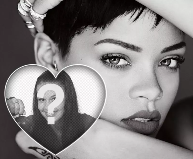 Rihanna en noir et blanc où vous pouvez télécharger votre photo à lintérieur dun coeur ..