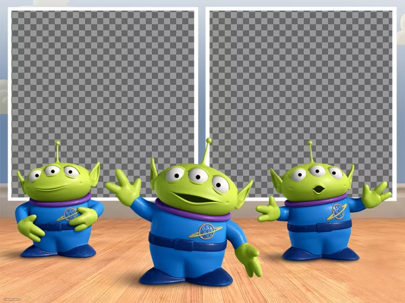 Effet pour deux photos avec les petits martiens des Enfants Toy Story collage avec des petits martiens verts de Toy Story, où vous pouvez modifier le téléchargement de deux images et gratuitement. Un bel effet pour les fans de ce film..