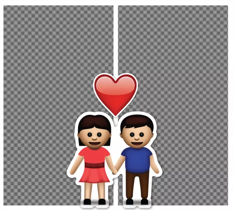Cadre gratuit pour deux photos avec emoji du couple et de leffet photo originale dun coeur où vous pouvez télécharger deux photos et ajouter le émoticône dun couple avec un cœur. collage parfait pour les personnes romantiques et vous pouvez partager sur votre..
