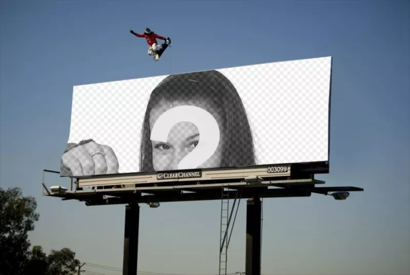Cadre photo qui apparaît sur une affiche énorme avec un patineur planche à roulettes en..