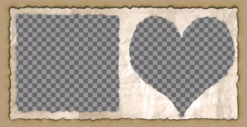 Cadre pour deux photos avec des bords en forme de cœur et de la place de papier. Ajouter deux images et vous pouvez envoyer ou enregistrer la configuration..