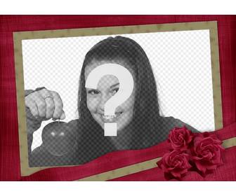 roses rouges élégants encadrent avec des tissus texturés en grenat avec bordure ocre autour de votre photo.
