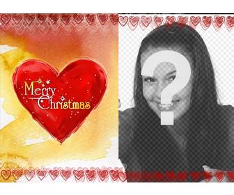 cadre photo carte noel avec un cœur sur lequel est ecrit merry christmas