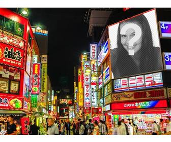 photomontage dans lequel vous pouvez placer votre photo sur une enseigne au neon sur construction dquotune ville au japon