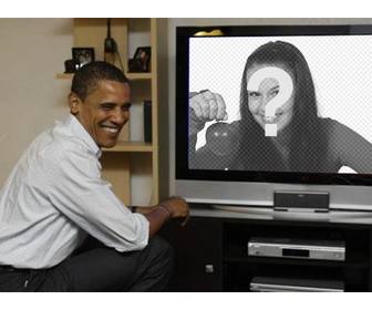 photomontage mettre barack obama avec votre photo ou le president apparait sur un televiseur cote delle
