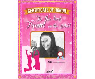 certificat rose avec des etoiles et des etincelles donner votre meilleur ami et mettre une image sur elle et le texte ligne