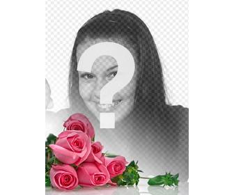 photomontage avec des roses roses sur fond blanc degrade pour placer vos photos romantiques