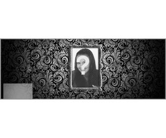 personnalisable accueil facebook pour decorer votre profil personnel avec elegant photomontage dans lequel vous allez mettre votre photo sur un cadre gris sur un mur avec du papier peint noir
