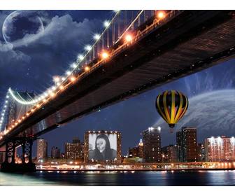 photomontage sur une affiche dun batiment cote dun ballon et dun pont