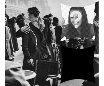 collage deux photos avec une scene damour paris dans les annees 50