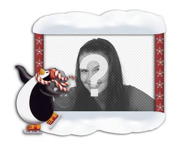 cadre photo avec pingouin patinage
