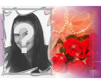 carte postale pour saint valentin personnalisable avec une photo roses et perles