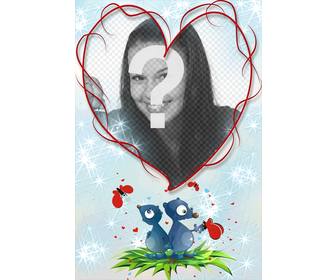 forme coeur cadre et le fond bleu avec deux animaux des cœurs et des papillons grande retenir pour les amateurs saint-valentin