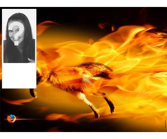 inserez votre image dans ce cadre photo avec un renard entoure flammes feu couleurs orange et noir