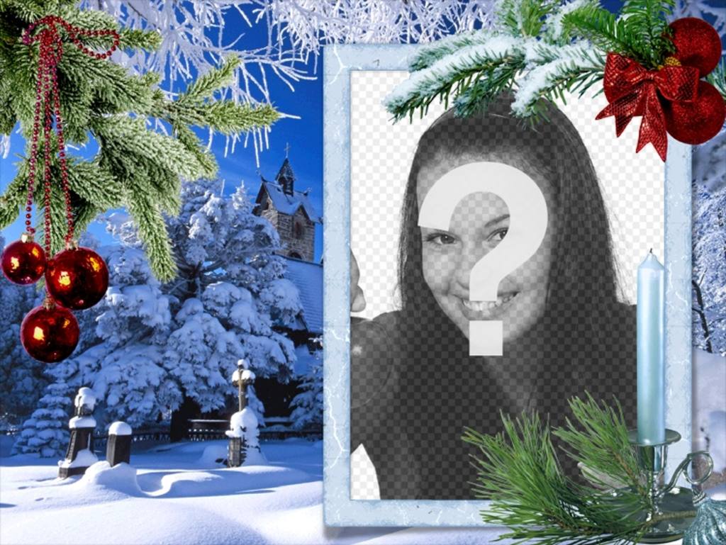 Carte de Noël avec votre photo sur un cadre rectangulaire blanc. ..