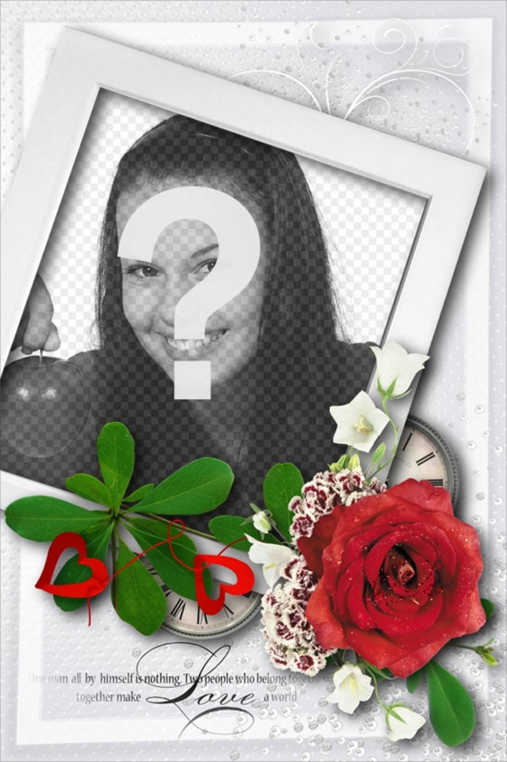 Carte avec un style polaroid en forme et une rose, spéciale pour la Saint..
