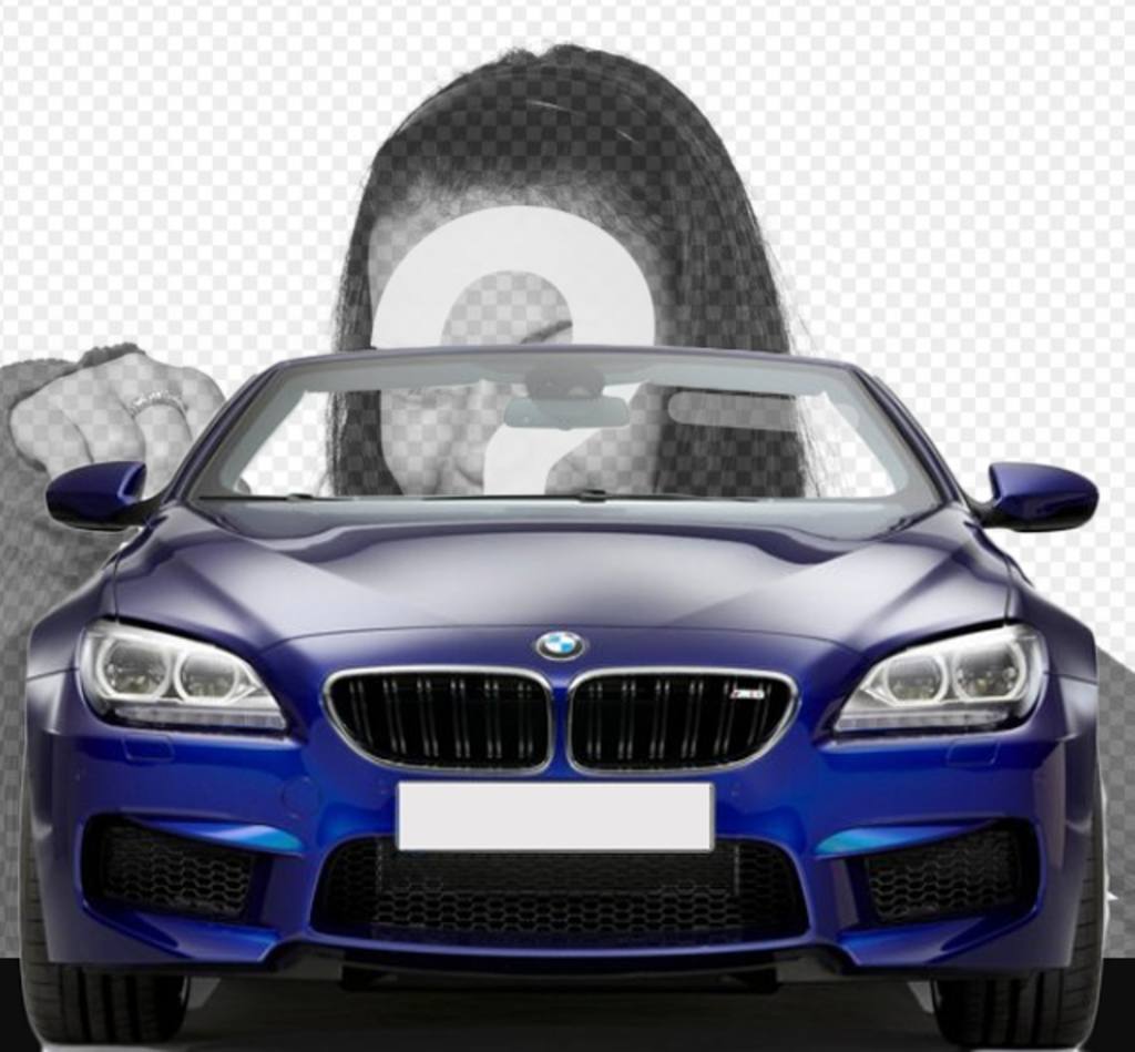 Conduire une BMW décapotable bleu avec ce photomontage dans lequel vous pouvez mettre votre photo à regarder comme vous êtes au volant d'une voiture. ..