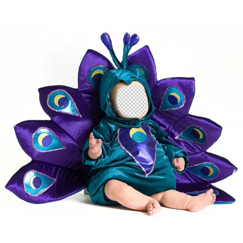 Photomontage dun bébé habillé comme un paon à personnaliser avec Fun effet photo en ligne une photo pour personnaliser et être déguisée dun paon de bébé avec des couleurs frappantes bleu et violet. Il suffit de télécharger une image et dajuster avec léditeur du..