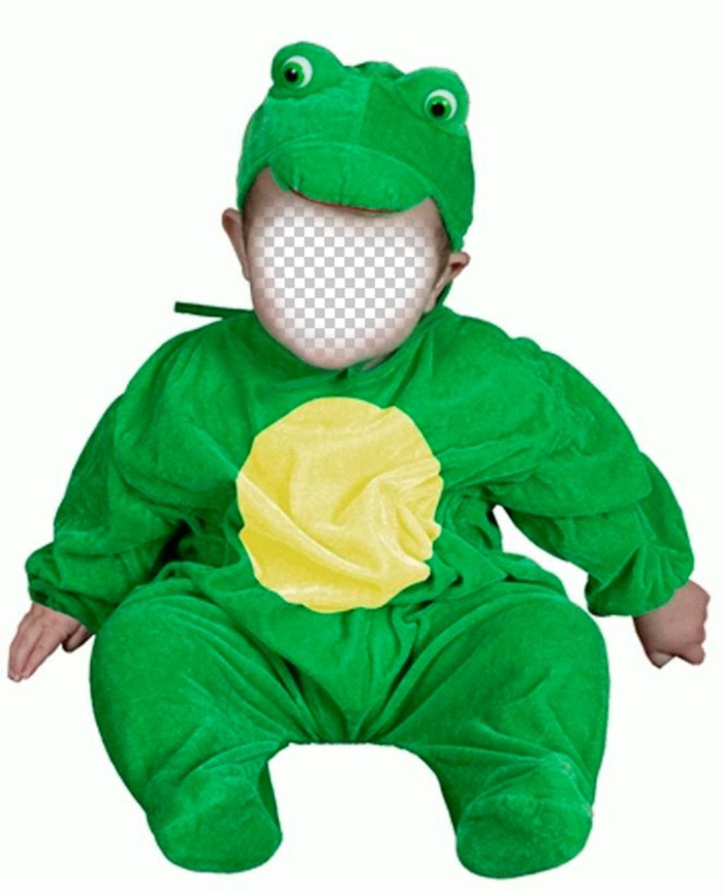 Photomontage dun costume de grenouille verte pour mettre vos babys font face ..