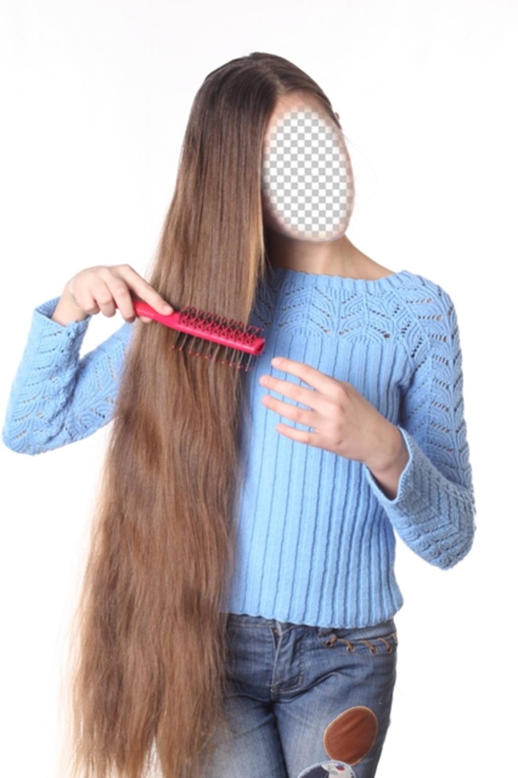 Photomontage dune fille avec des cheveux très longs à personnaliser avec votre visage ..