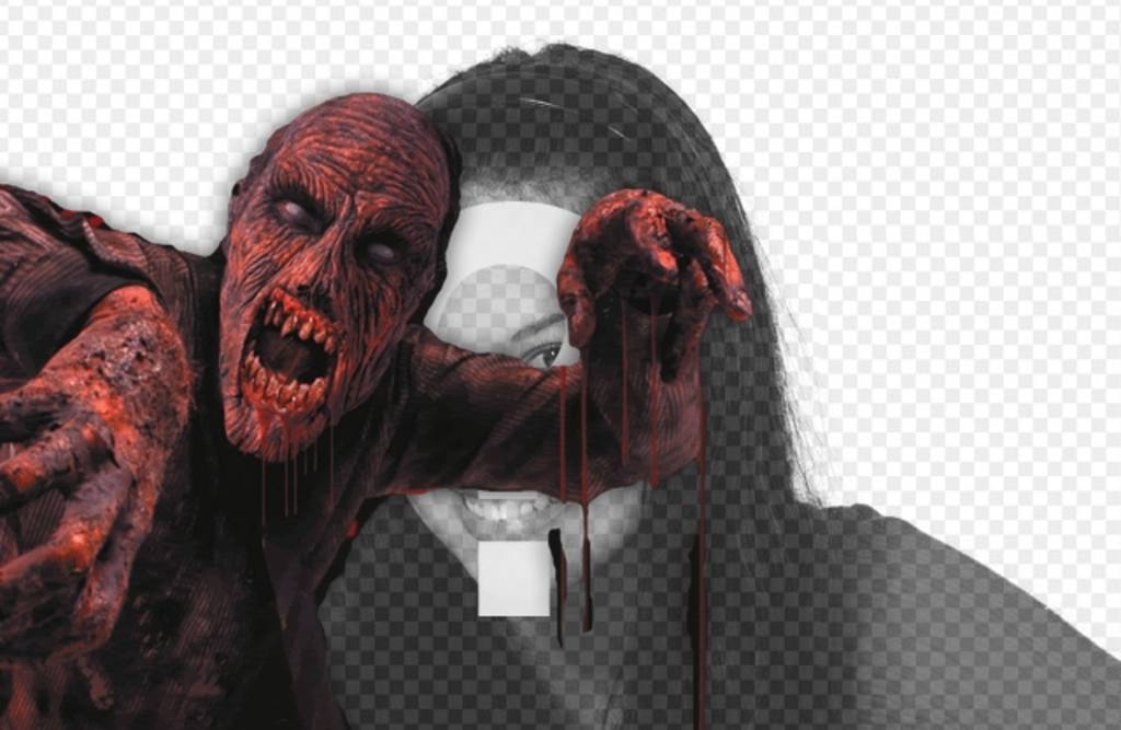 Photomontage de mettre un zombie sang rouge dans une photo et ajouter du texte en..