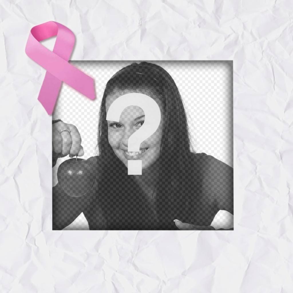 Cadre photo pour soutenir la lutte contre le cancer avec le blanc du papier texturé et un arc rose pour personnaliser vos photos..