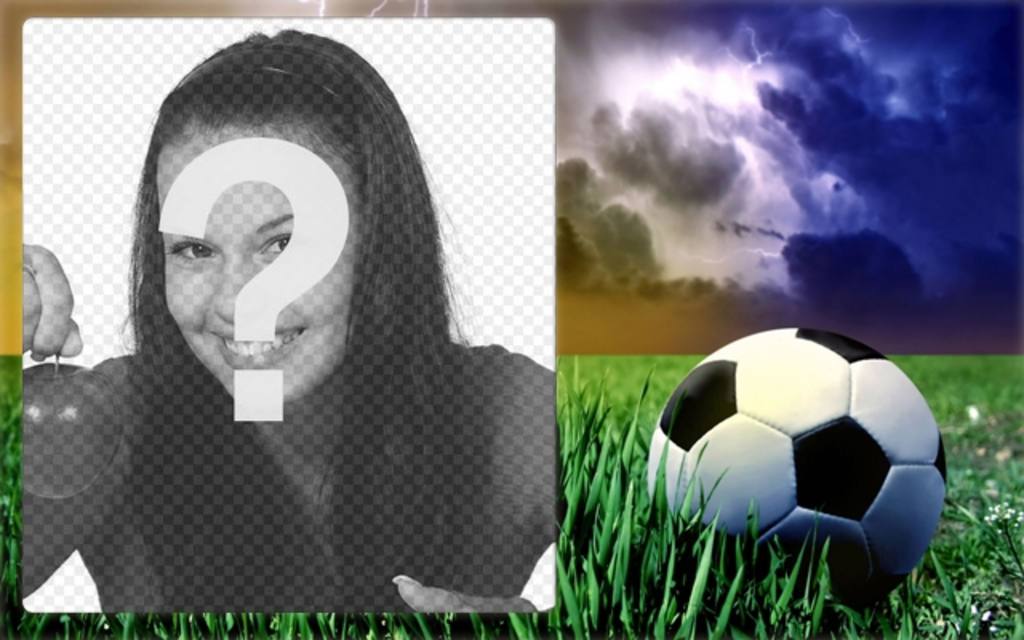 Sport cadre photo avec une photo dun ballon de football sur lherbe..