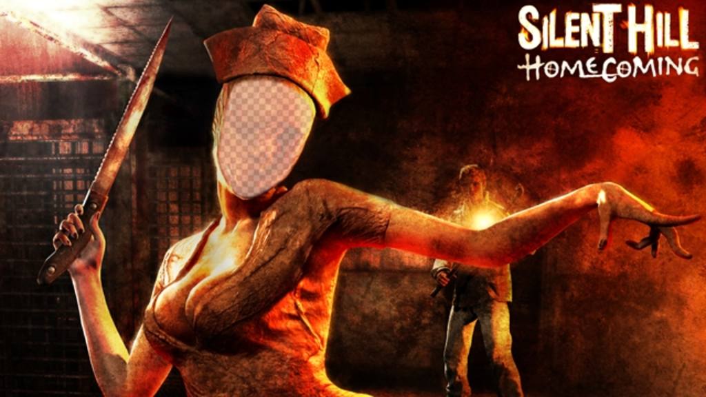 Créer un montage photo avec linfirmière zombie terrifiant deffet de Silent Hill pour les fans du jeu Silent Hill, vous pouvez modifier avec votre photo et de mettre votre visage dans une infirmière zombie avec un couteau et deffrayer vos amis avec leffet en ligne quil est également parfait à porter à lhalloween..