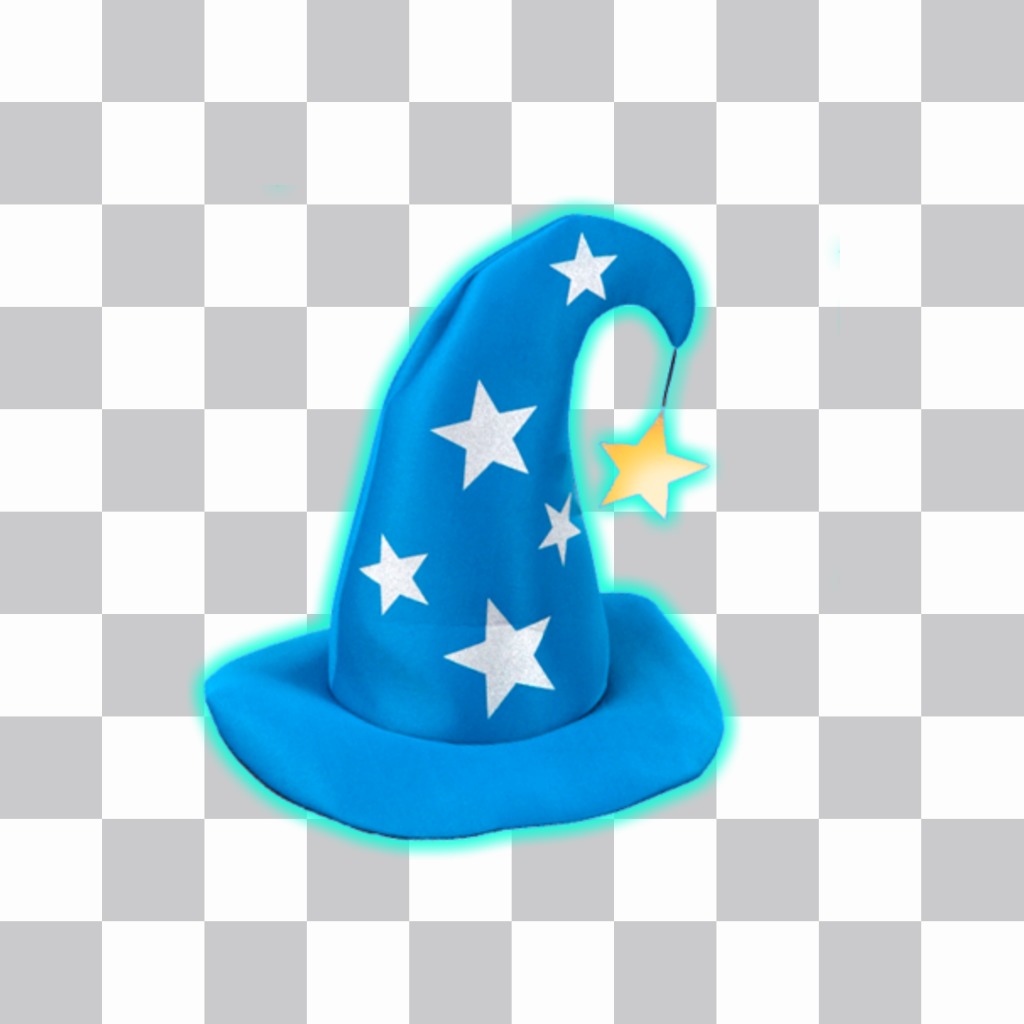 Autocollant avec un chapeau de magicien bleu avec des étoiles dargent. ..